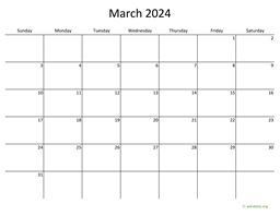 March 2024 Calendar with Bigger boxes