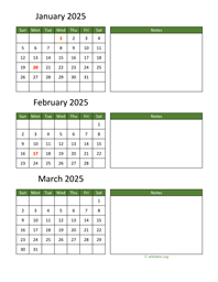 three months 2025 calendar vertical with notes