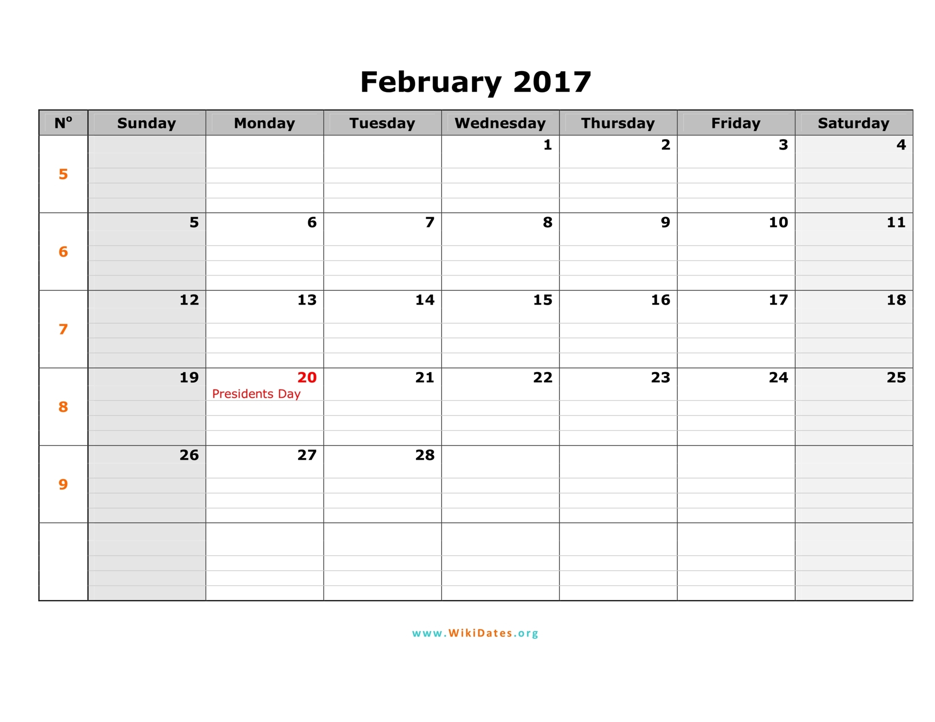 February 2017 Calendar WikiDates org