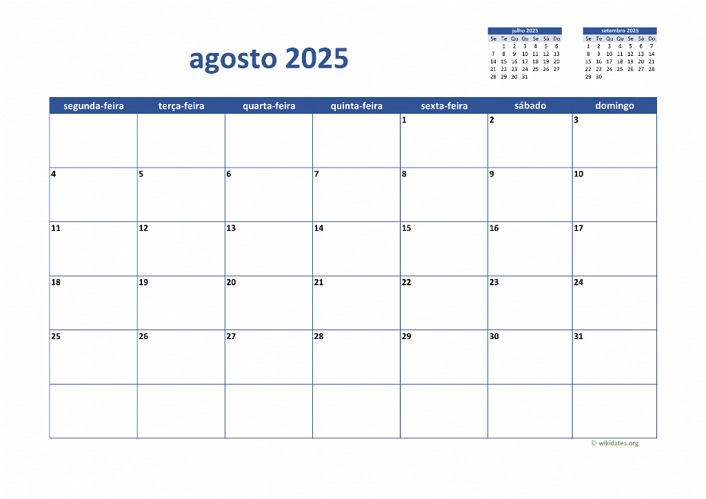 Calendário Agosto 2025