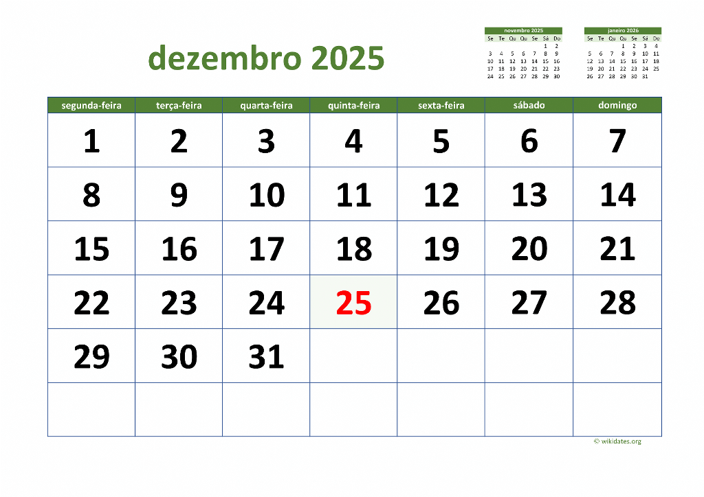 Calendário Dezembro 2025