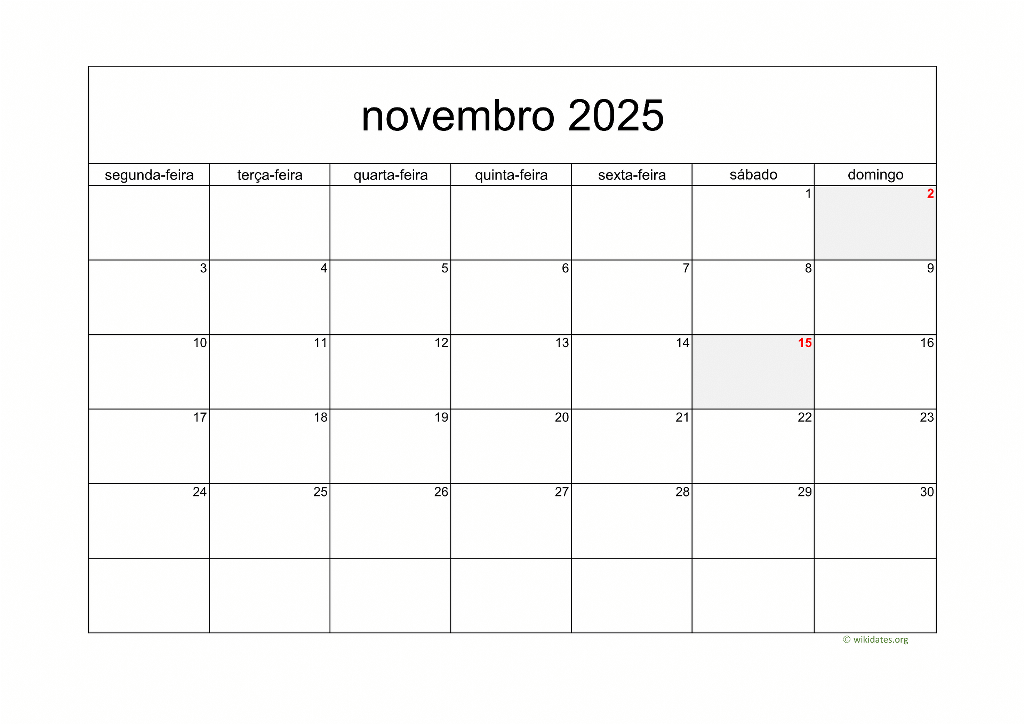 Calendário Novembro 2025