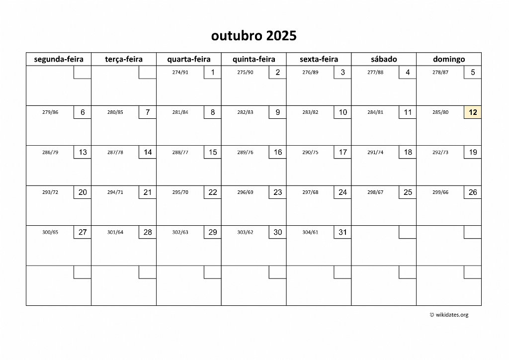 Calendário Outubro 2025