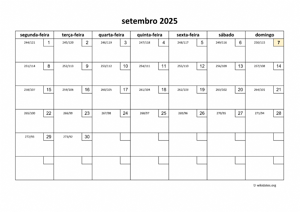 Calendário Setembro 2025