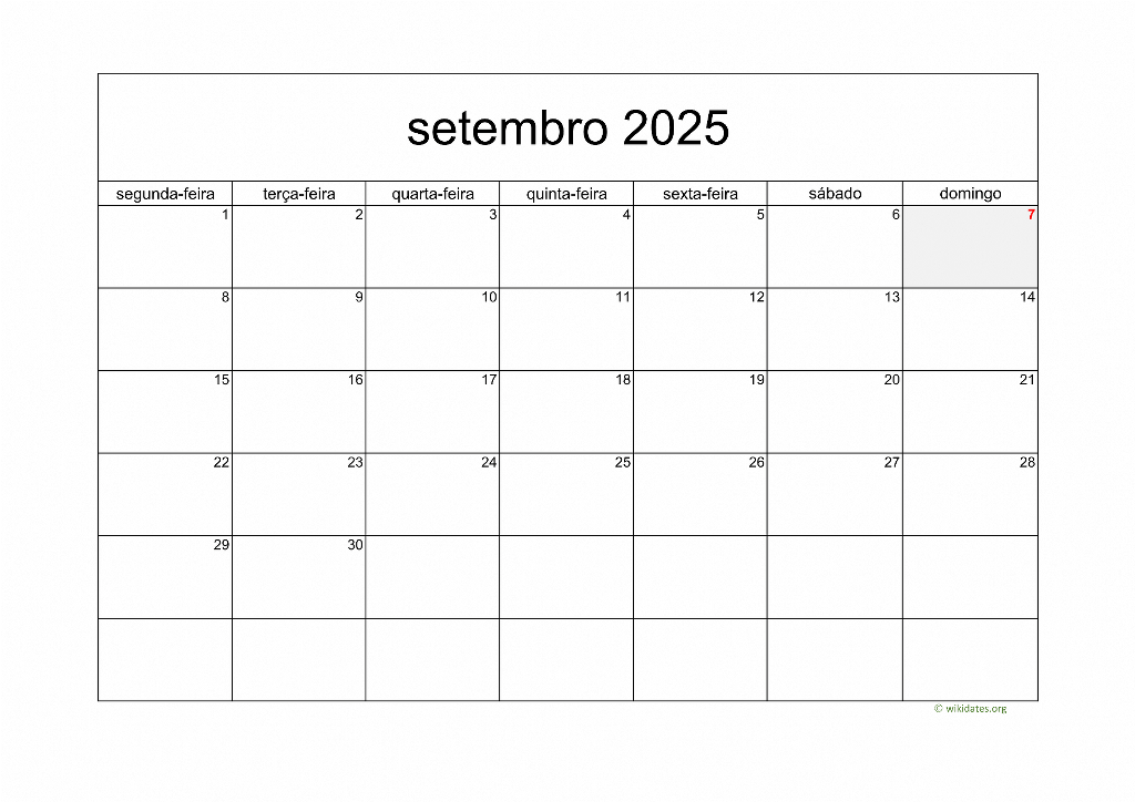 Calendário Setembro 2025