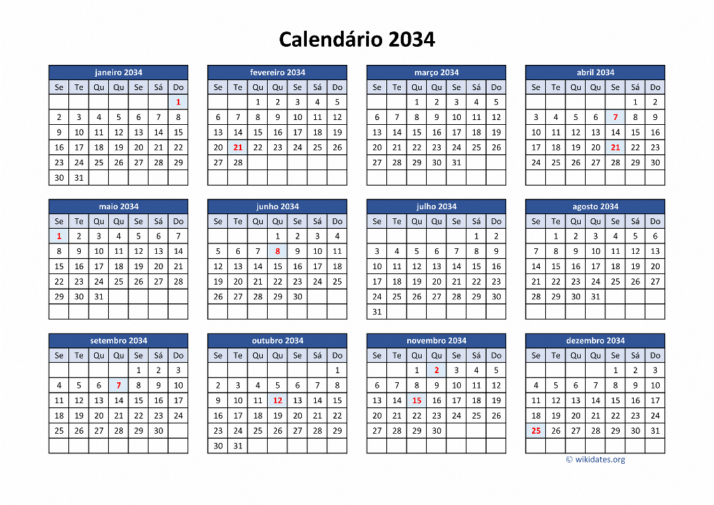 Calendário 2034 5227