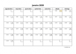 calendário mensal 2039 01