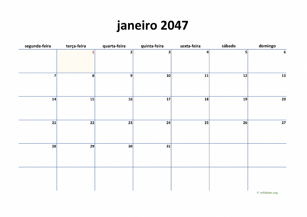 Calendário 2047