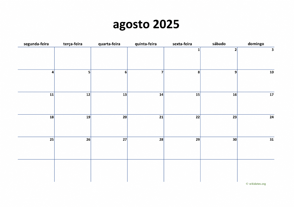 Calendário Agosto 2025