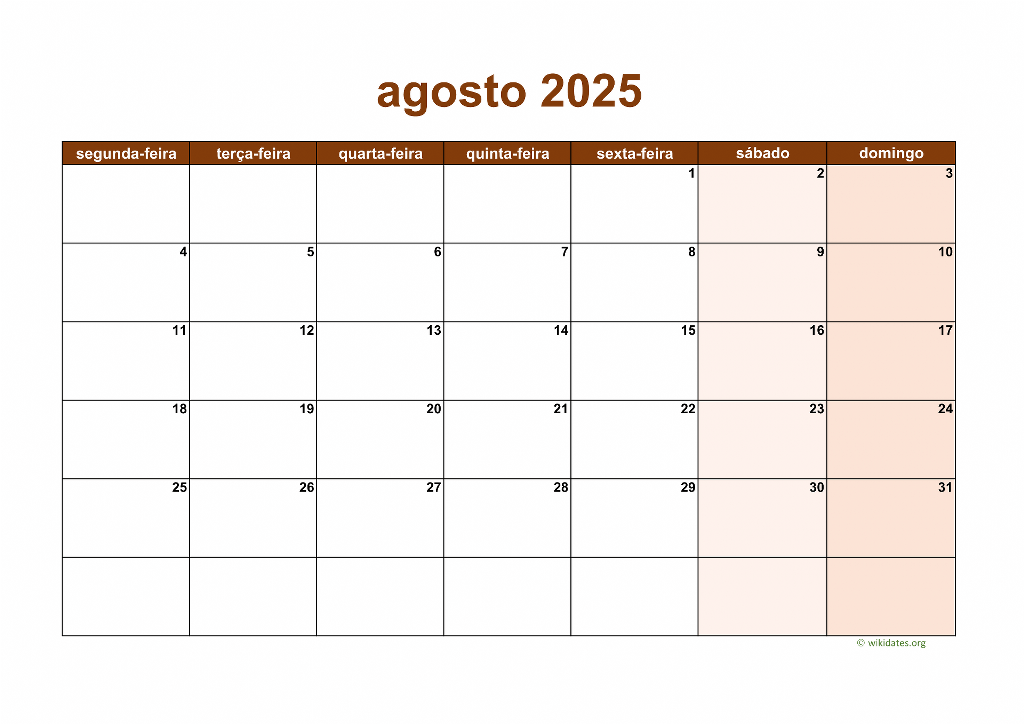 Calendário Agosto 2025