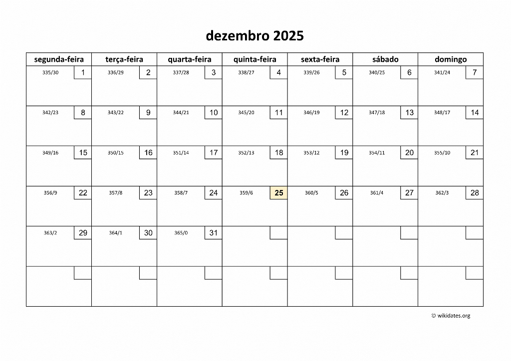 Calendário Dezembro 2025