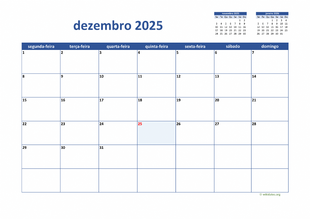 Calendário Dezembro 2025