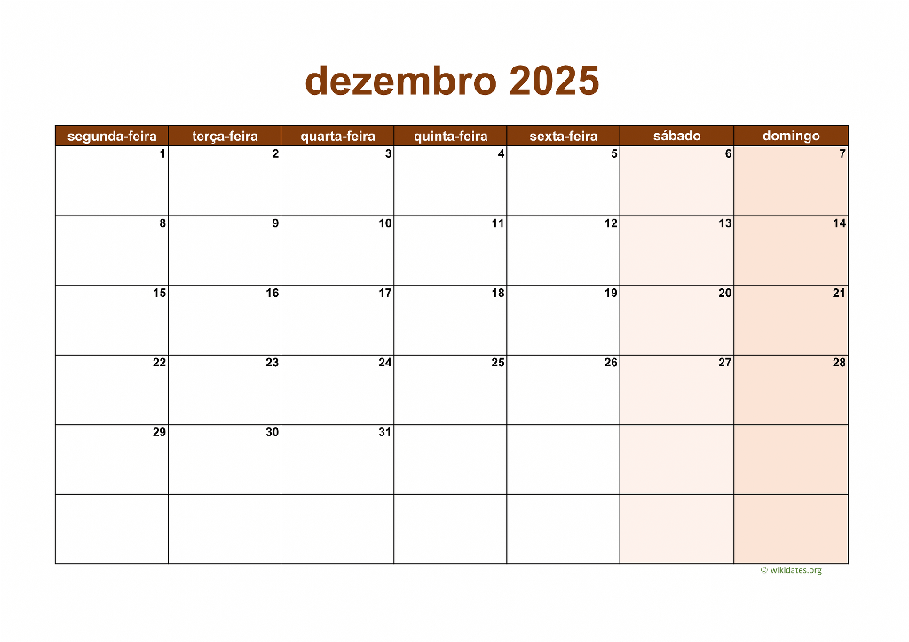 Calendário Dezembro 2025