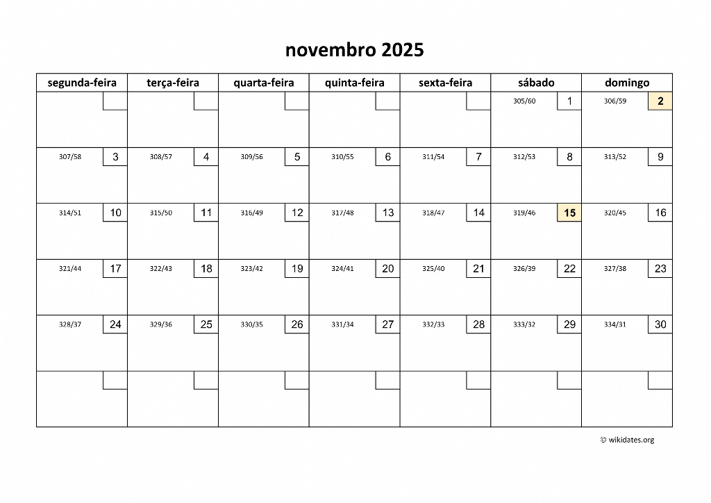 Calendário Novembro 2025