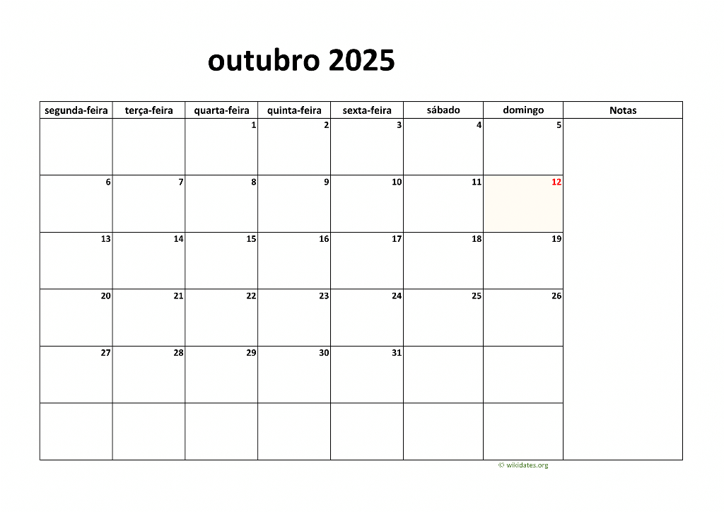 Calendário Outubro 2025