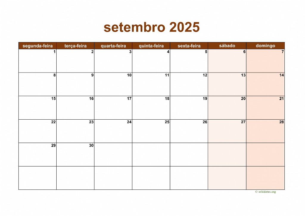 Calendário Setembro 2025