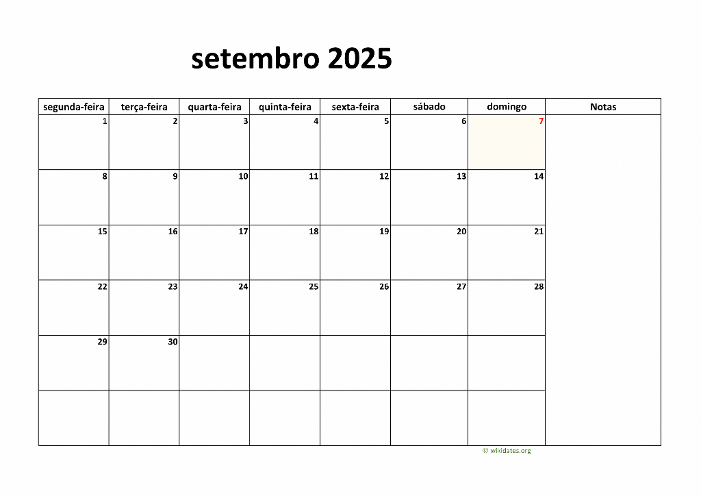 Calendário Setembro 2025