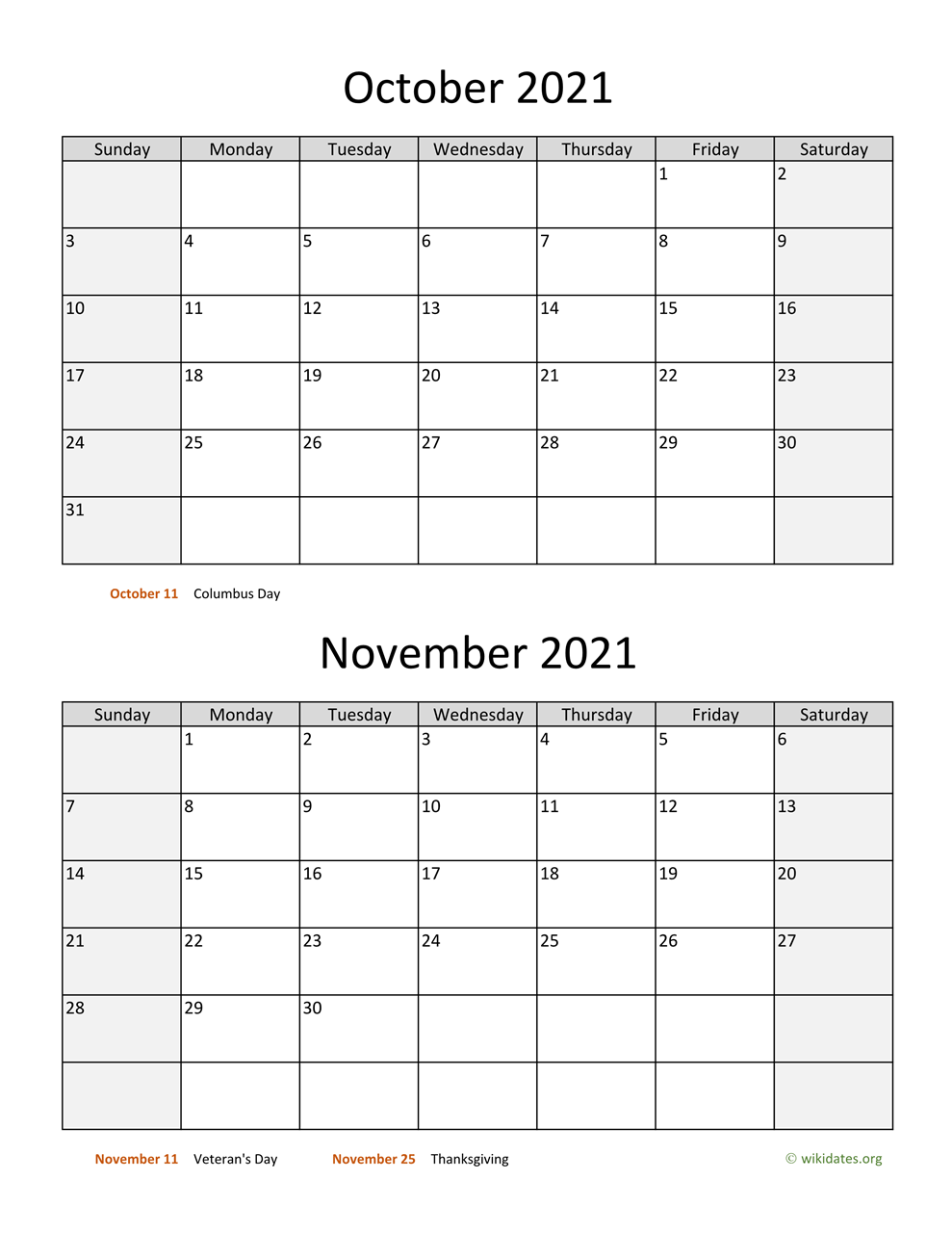 October And November 2021 Calendar WikiDates