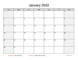 free monthly calendar template 2022