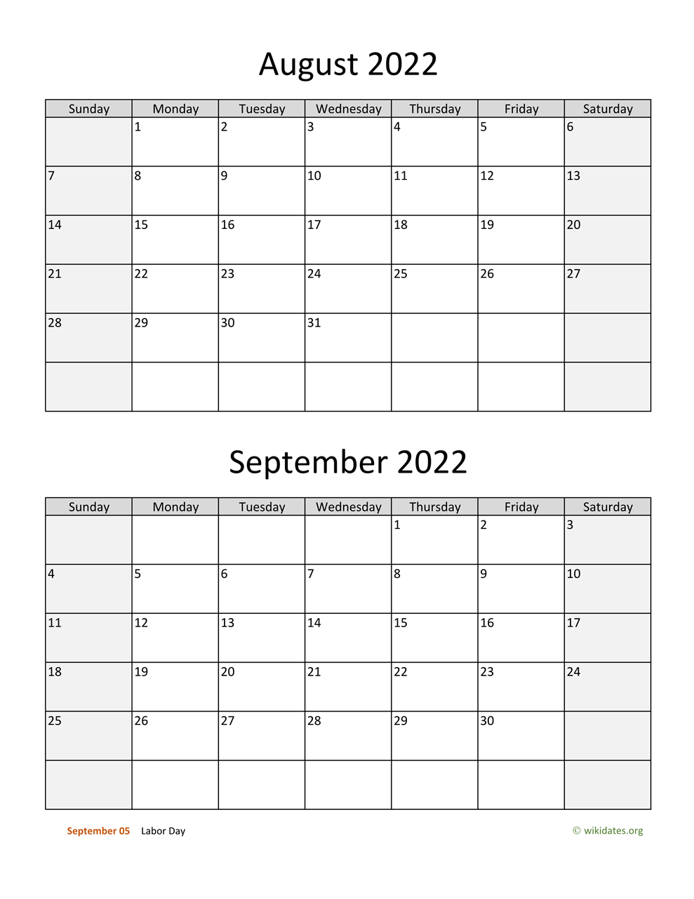 August And September 2022 Calendar WikiDates