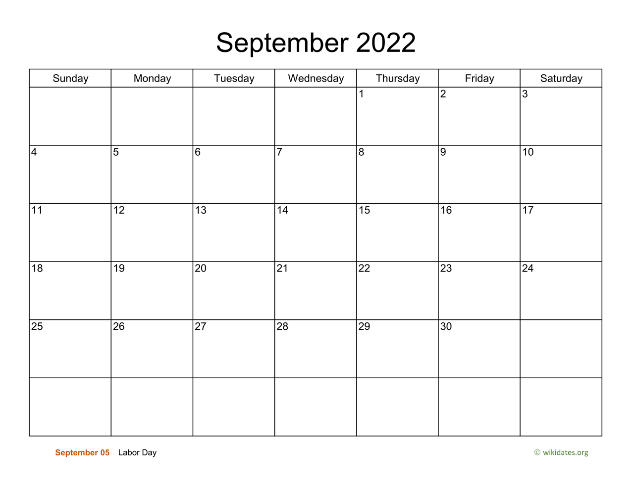 Basic Calendar For September 2022