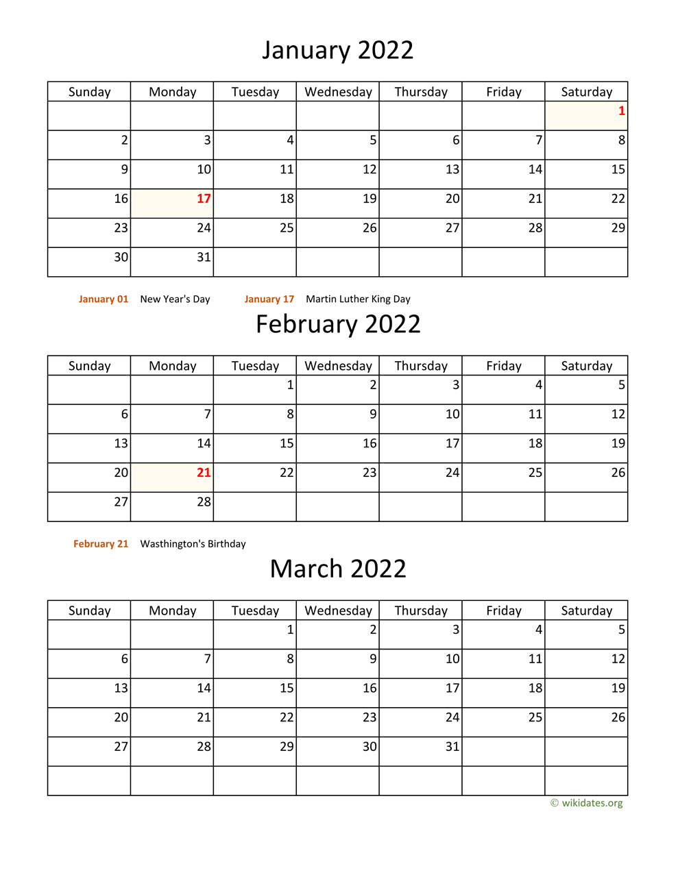 Printable 2022 Calendar WikiDates