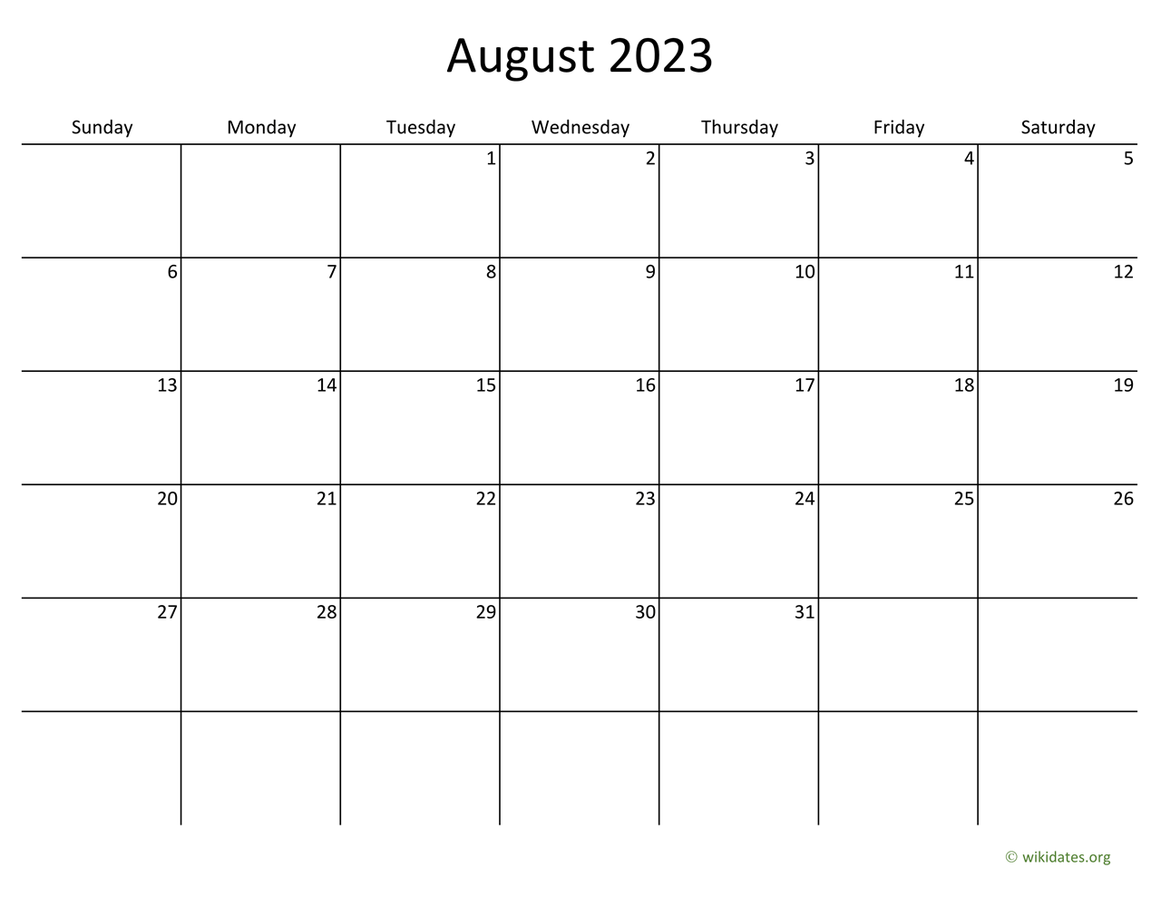 August 2023 Calendar With Bigger Boxes