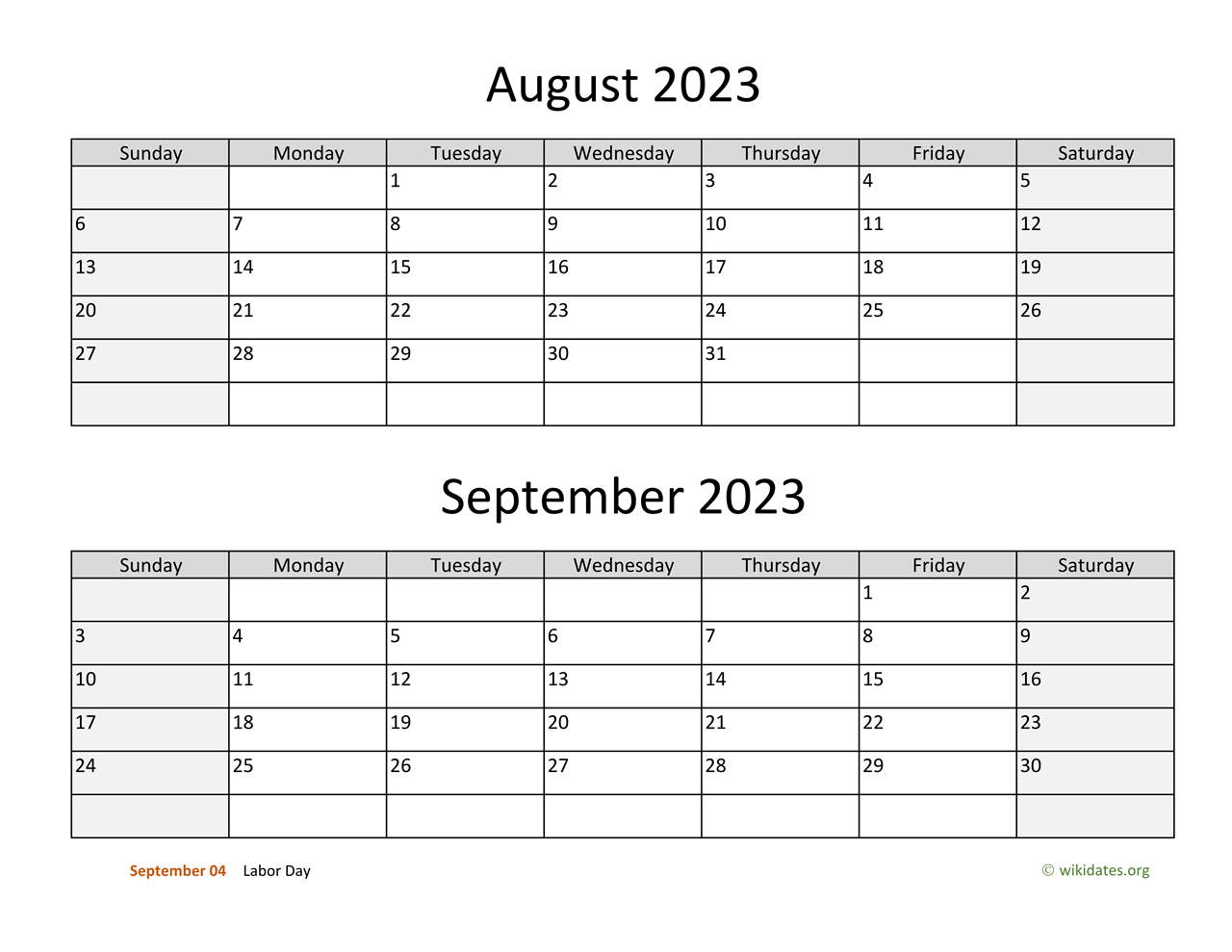 August and September 2023 Calendar | WikiDates.org