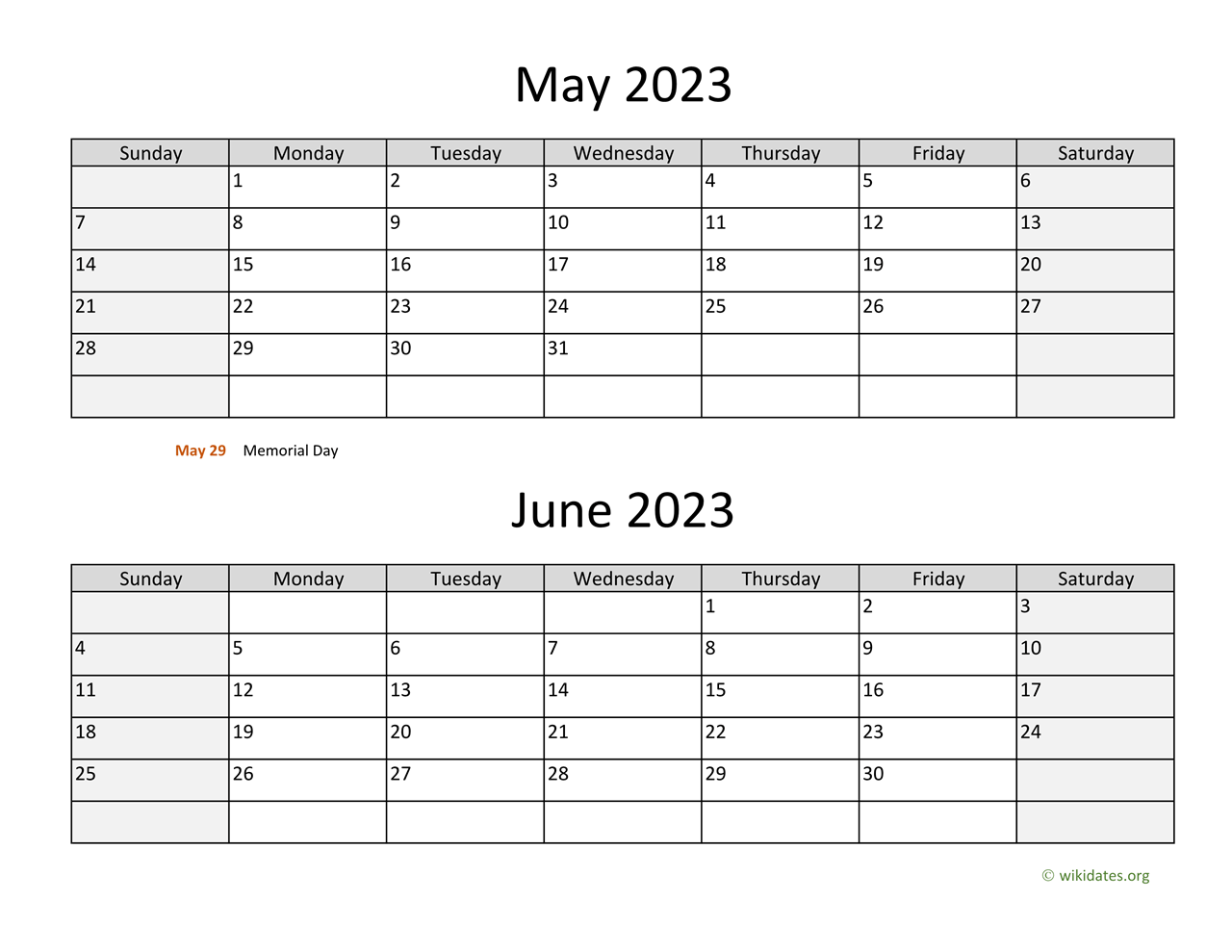 May And June 2023 Calendar WikiDates