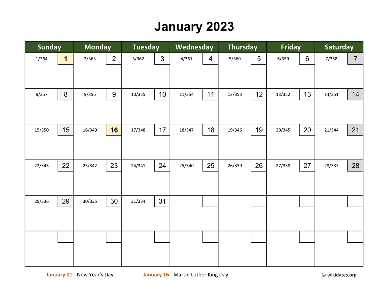 Monthly 2023 Calendar with Day Numbers | WikiDates.org