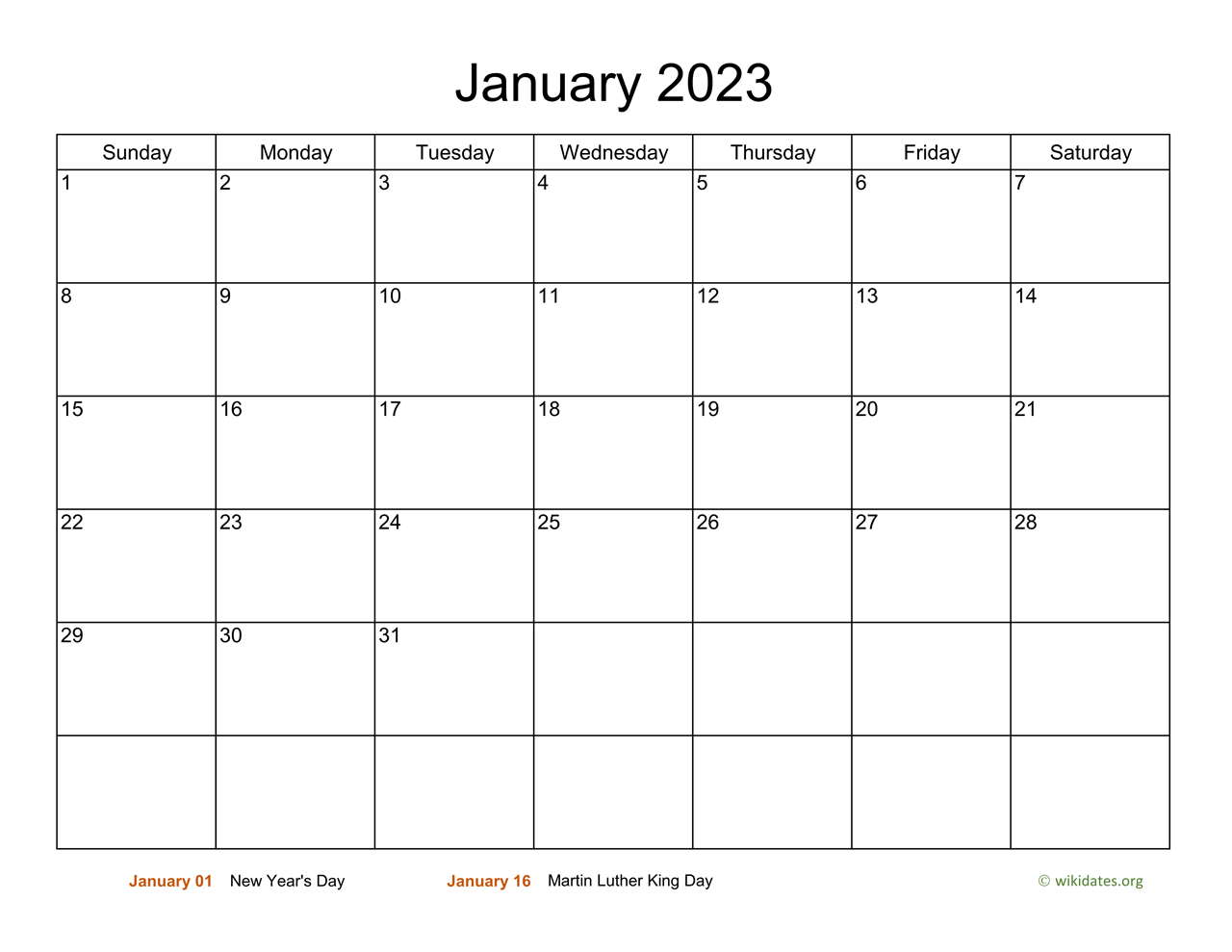 Monthly Basic Calendar For 2023 WikiDates