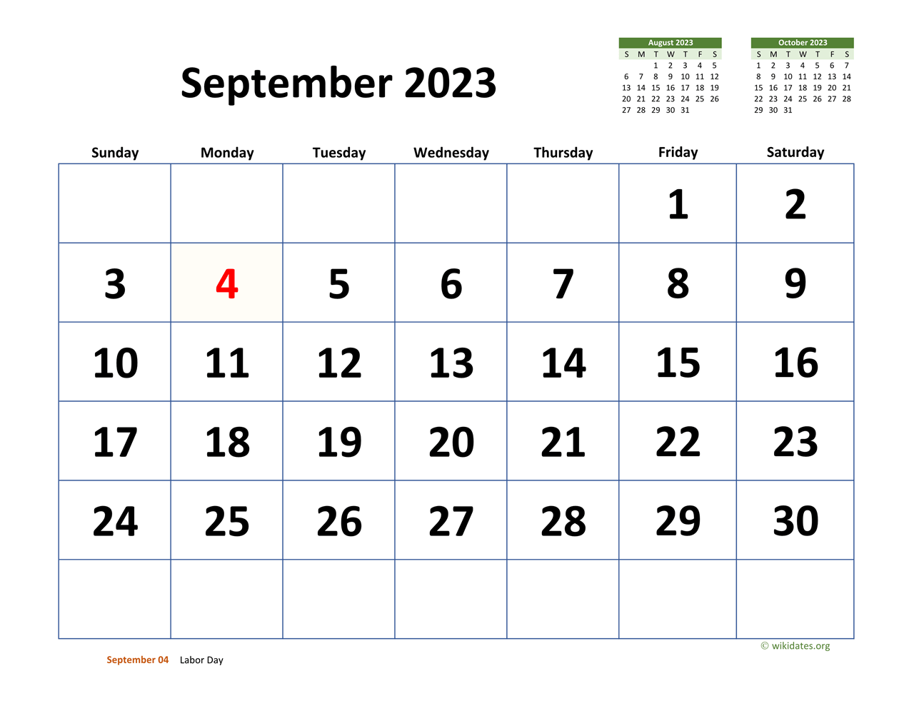 Free Printable Calendar September 2023 With Holidays