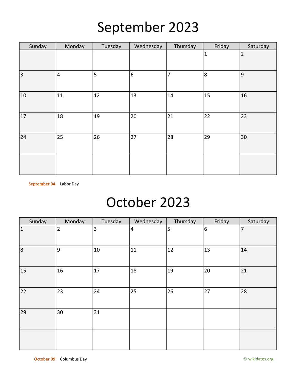 September And October 2023 Calendar WikiDates