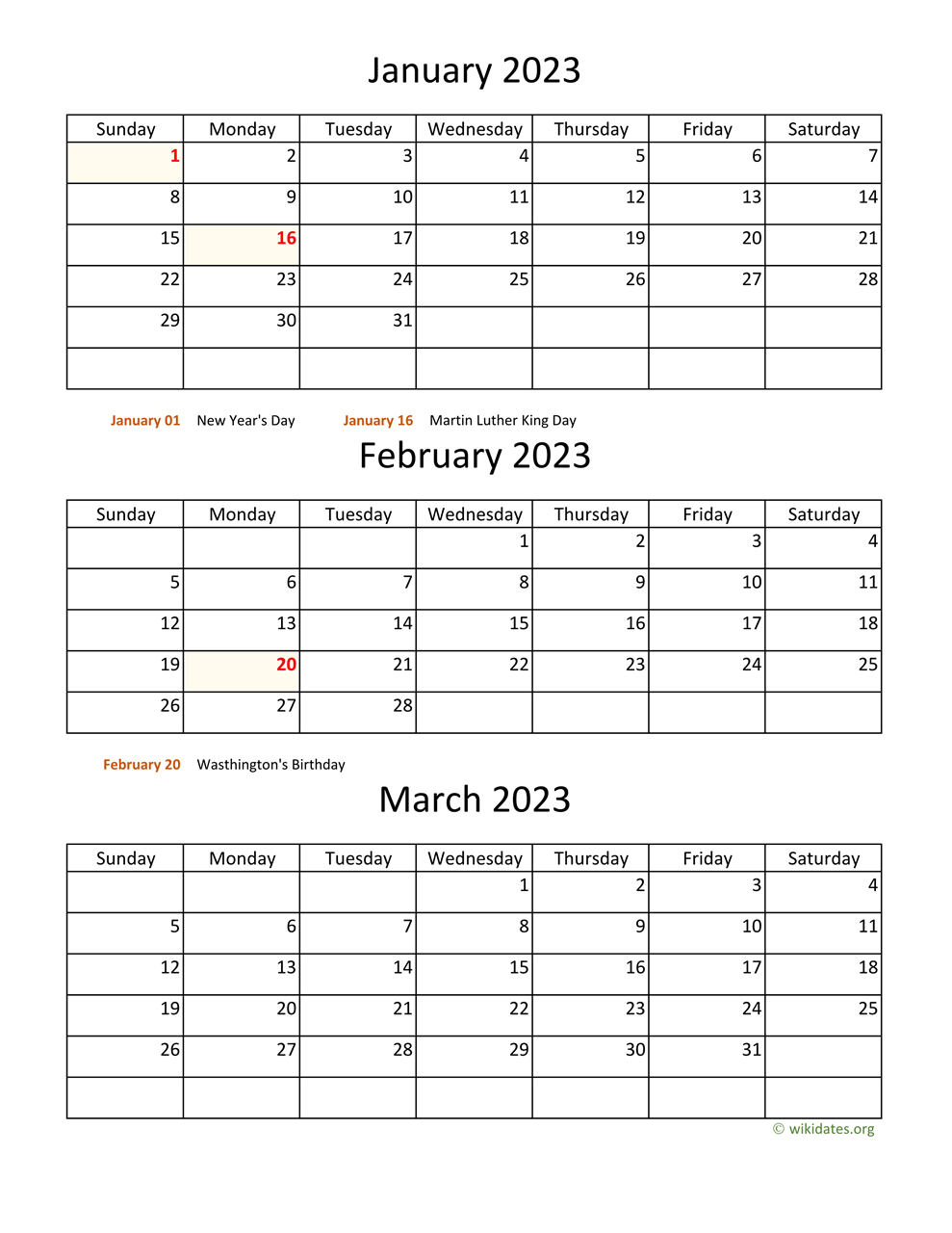 2023 printable mini calendar