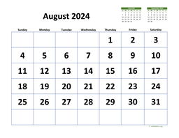 August 2024 Calendar on two pages | WikiDates.org