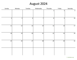 August 2024 Calendar on two pages | WikiDates.org