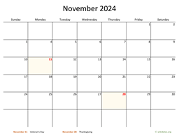 November 2024 Calendar Classic | WikiDates.org