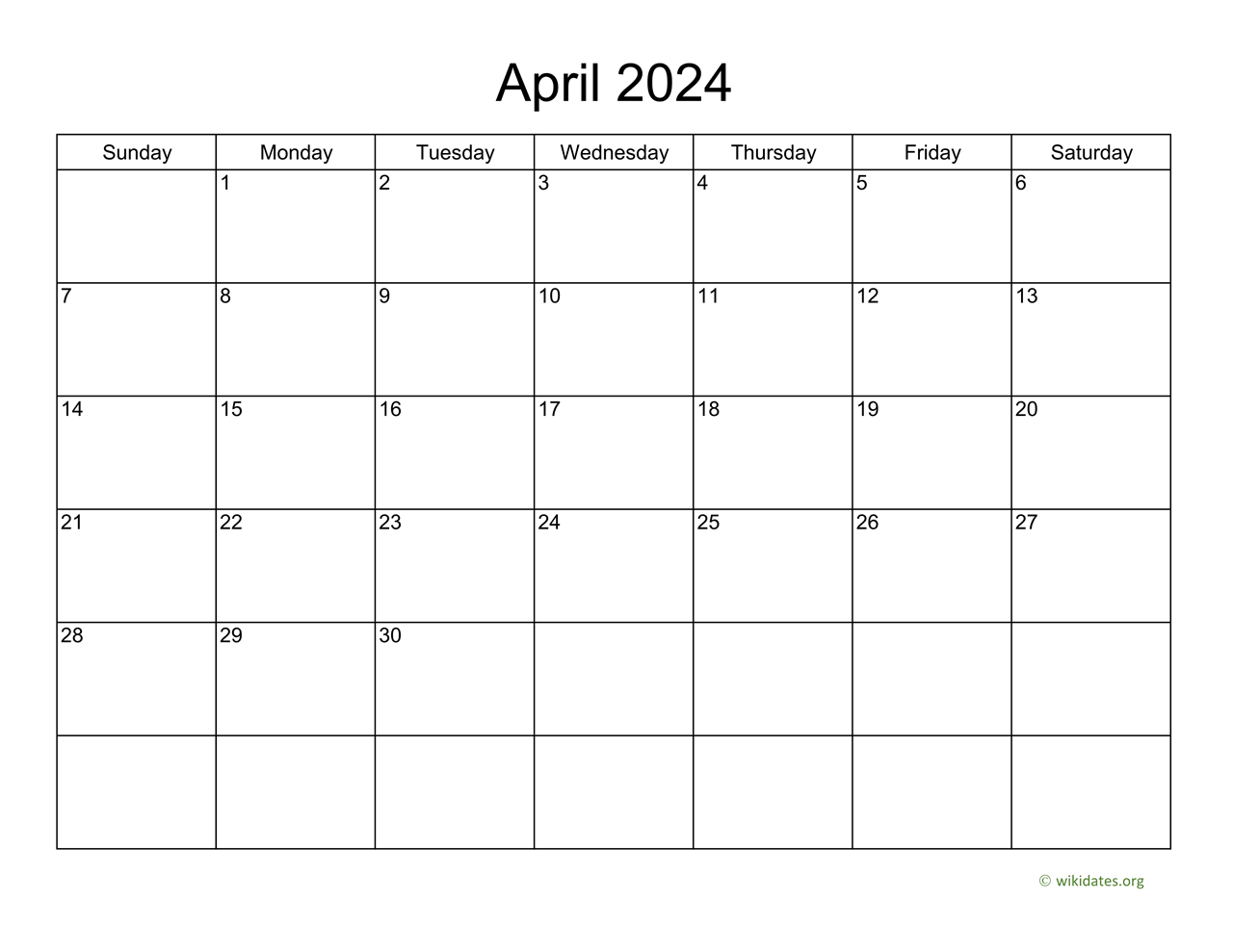 Basic Calendar For April 2024 WikiDates