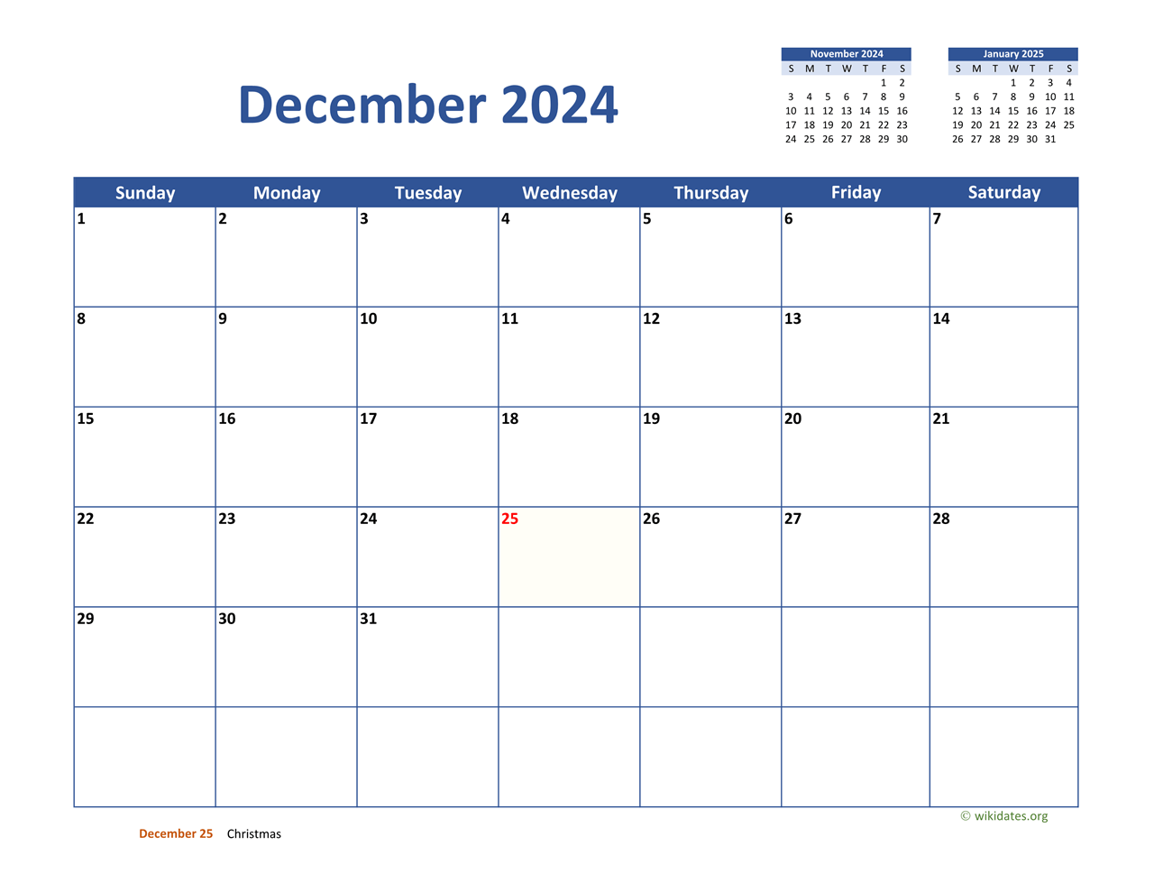 December 2024 Calendar Classic | WikiDates.org