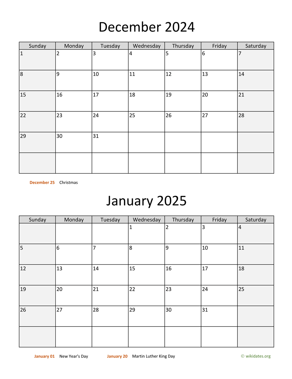 December 2024 And January 2025 Calendar WikiDates