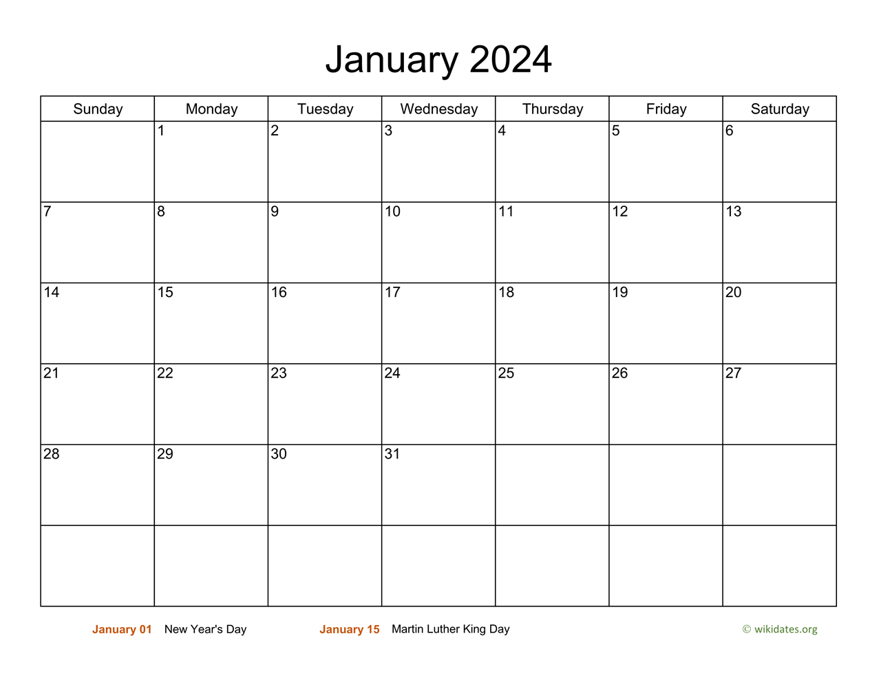 Basic Calendar For January 2024 WikiDates