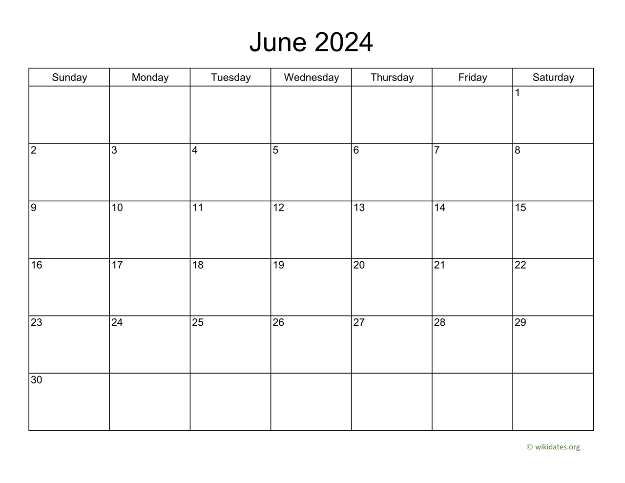 Basic Calendar for June 2024 | WikiDates.org