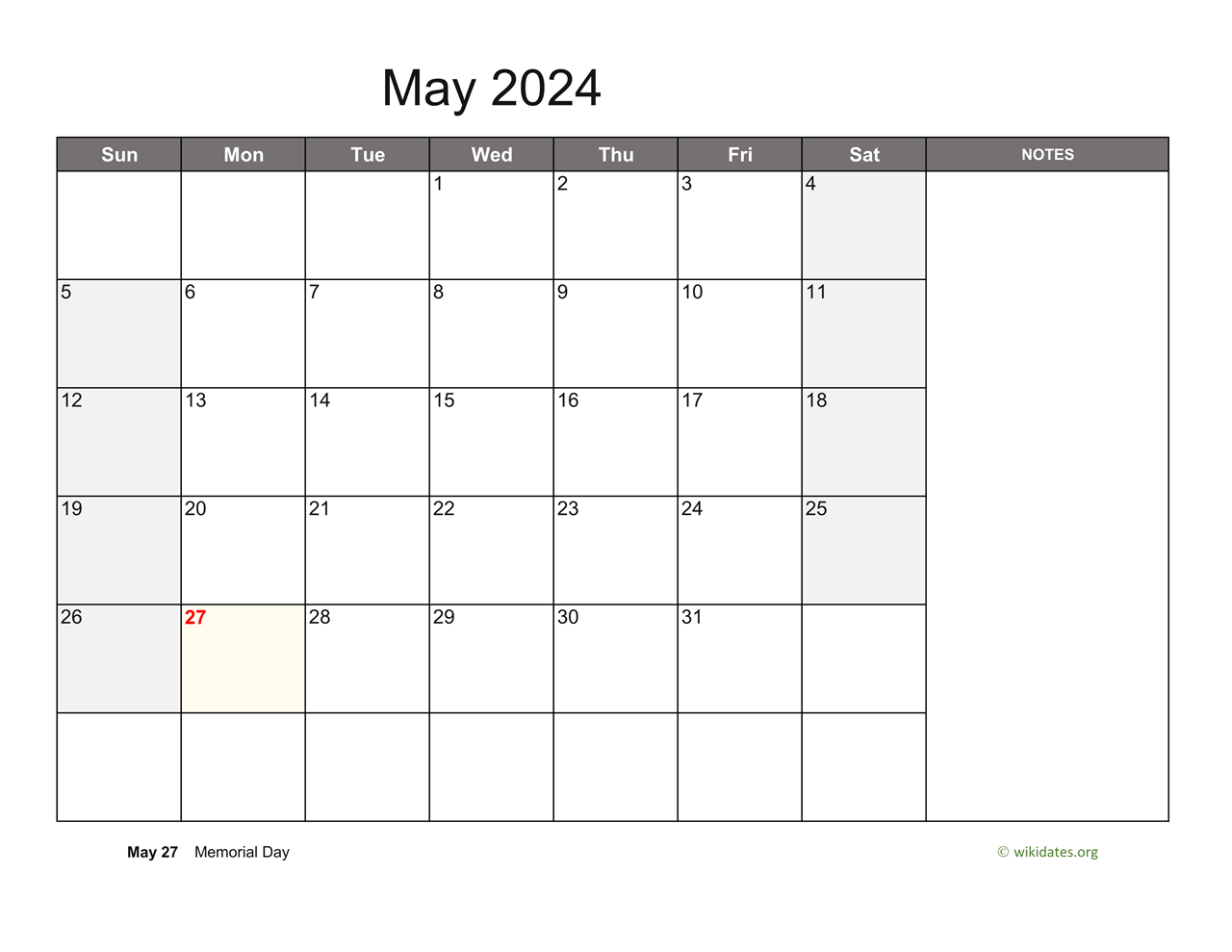 May 2024 Calendar with Notes WikiDates org