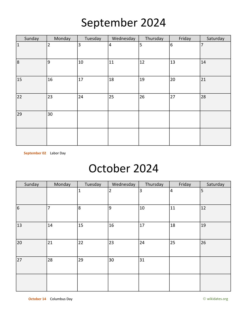 September And October 2024 Calendar WikiDates