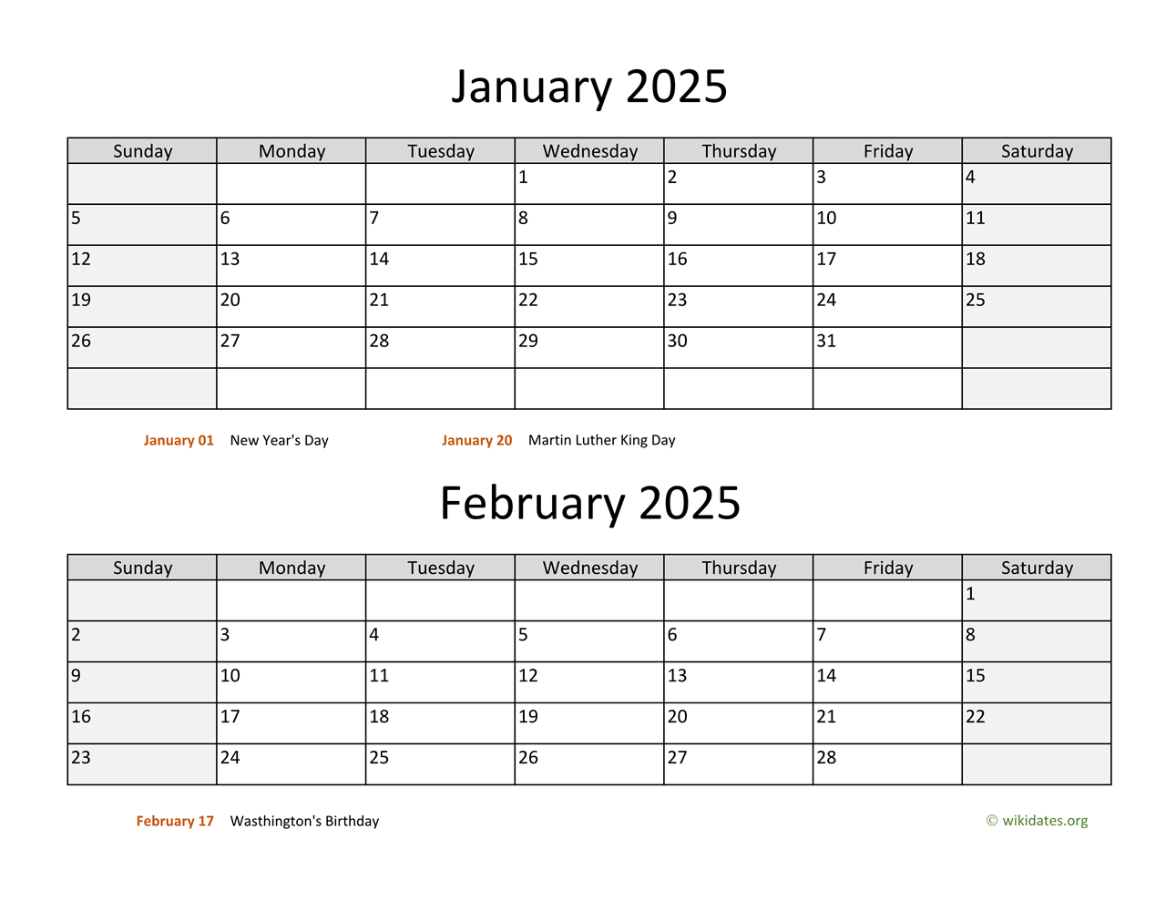 January And February 2025 Calendar WikiDates