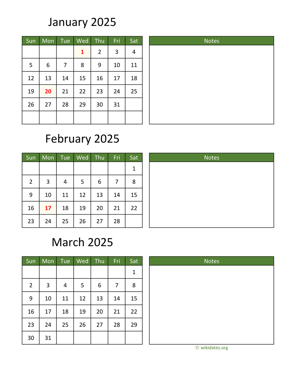 Printable 2025 Calendar | WikiDates.org
