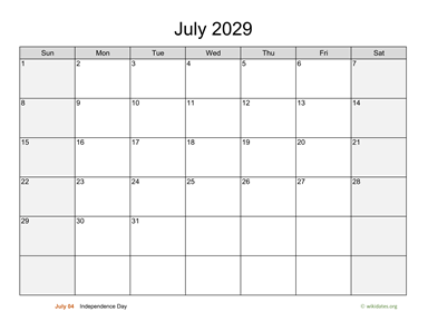 July 2029 Calendar with Weekend Shaded