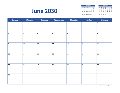 June 2030 Calendar Classic