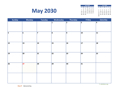 May 2030 Calendar Classic