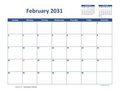 February 2031 Calendar Classic